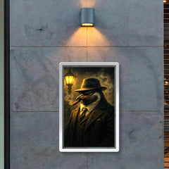 Penguin mafia boss in fedora puffing a cigar under streetlight haze poster 2