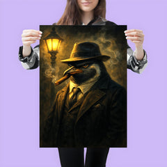 Penguin mafia boss in fedora puffing a cigar under streetlight haze poster 3