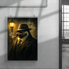 Penguin mafia boss in fedora puffing a cigar under streetlight haze poster 4