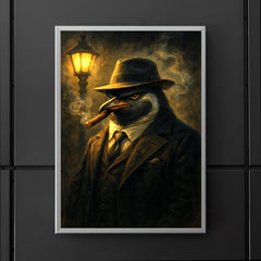 Penguin mafia boss in fedora puffing a cigar under streetlight haze poster 5