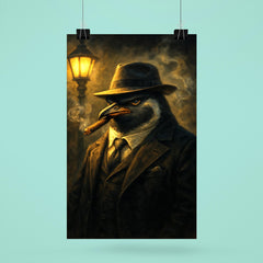 Penguin mafia boss in fedora puffing a cigar under streetlight haze poster 6