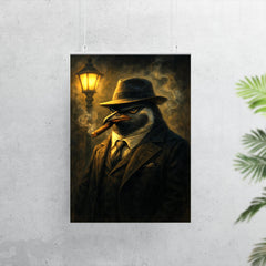 Penguin mafia boss in fedora puffing a cigar under streetlight haze poster 7