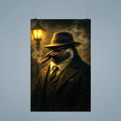 Penguin mafia boss in fedora puffing a cigar under streetlight haze poster 9