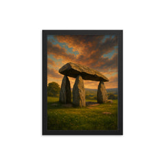 Pentre Ifan Dolmen Wales framed print on a plain backdrop in size 12"x16".
