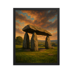 Pentre Ifan Dolmen Wales framed print on a plain backdrop in size 16"x20".