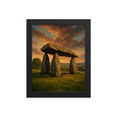 Pentre Ifan Dolmen Wales framed print on a plain backdrop in size 8"x10".