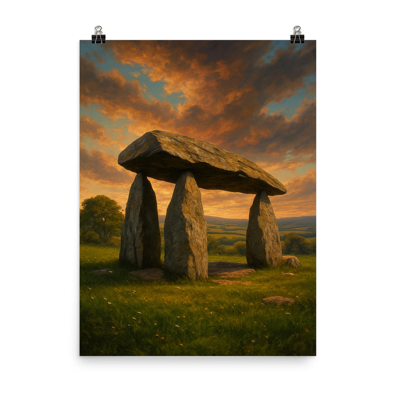 Pentre Ifan Dolmen Wales poster on a plain backdrop in size 8