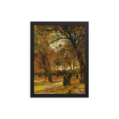 People Strolling in a Park in Paris by Vincent Van Gogh framed print on a plain backdrop in size 12"x16".
