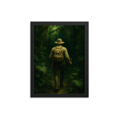 Percy Fawcett entering Amazonian green darkness framed print on a plain backdrop in size 12"x16".