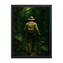 Percy Fawcett entering Amazonian green darkness framed print on a plain backdrop in size 18"x24".