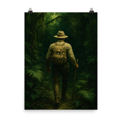 Percy Fawcett entering Amazonian green darkness poster on a plain backdrop in size 8"x10".