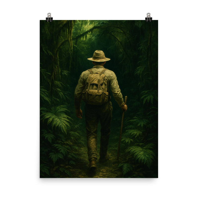 Percy Fawcett entering Amazonian green darkness poster on a plain backdrop in size 8
