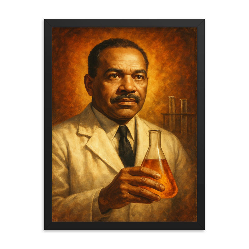 Percy Julian framed print on a plain backdrop in size 18