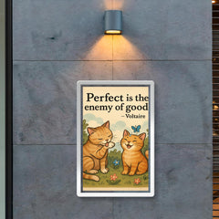 Perfect is the enemy of good Voltaire perfectionist cat grooming good enough cat friends poster 2