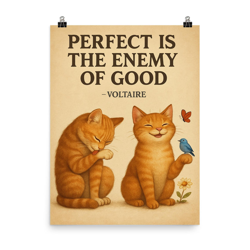 perfect is the enemy of good voltaire poster perfectionist cat grooming good enough cat enjoying li poster on a plain backdrop in size 8