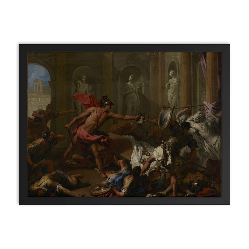 Perseus Confronting Phineus with the Head of Medusa by Sebastiano Ricci framed print on a plain backdrop in size 18