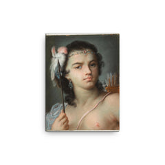 Personification of America by Rosalba Carriera, 1700s canvas print on a plain backdrop in size 12"x16".