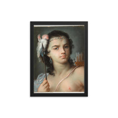 Personification of America by Rosalba Carriera, 1700s framed print on a plain backdrop in size 12"x16".