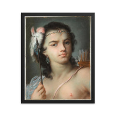 Personification of America by Rosalba Carriera, 1700s framed print on a plain backdrop in size 16"x20".