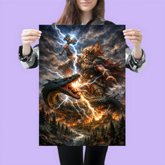 Perun striking the serpent over Slavic forest poster 3