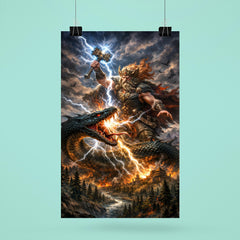 Perun striking the serpent over Slavic forest poster 6