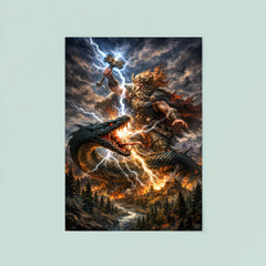 Perun striking the serpent over Slavic forest poster 8