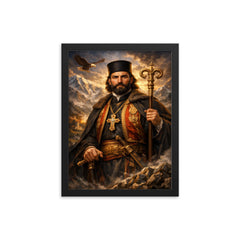 Petar II Petrovic Njegos mountain prince bishop portrait framed print on a plain backdrop in size 12"x16".