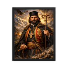 Petar II Petrovic Njegos mountain prince bishop portrait framed print on a plain backdrop in size 16"x20".