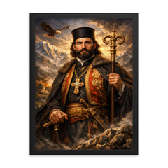 Petar II Petrovic Njegos mountain prince bishop portrait framed print on a plain backdrop in size 18"x24".