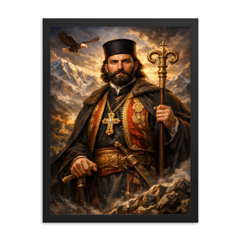 Petar II Petrovic Njegos mountain prince bishop portrait framed print on a plain backdrop in size 18