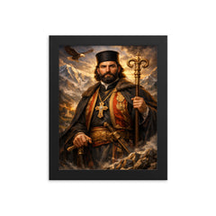 Petar II Petrovic Njegos mountain prince bishop portrait framed print on a plain backdrop in size 8"x10".