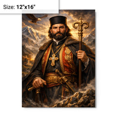 Petar II Petrovic Njegos mountain prince bishop portrait metal print on a plain backdrop in size 12"x16".