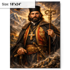 Petar II Petrovic Njegos mountain prince bishop portrait metal print on a plain backdrop in size 18"x24".