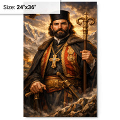 Petar II Petrovic Njegos mountain prince bishop portrait metal print on a plain backdrop in size 24"x36".