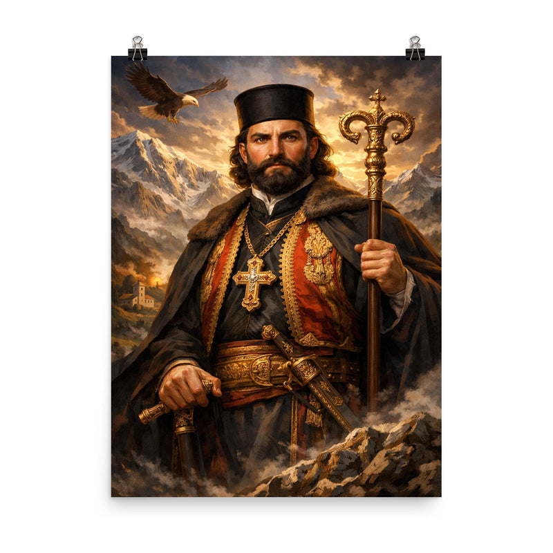 Petar II Petrovic Njegos mountain prince bishop portrait poster on a plain backdrop in size 8