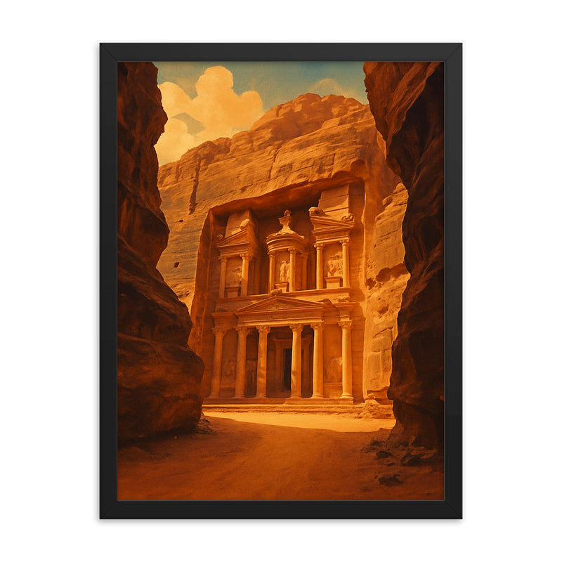 Petra Jordan the Rose City framed print on a plain backdrop in size 18