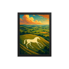 Pewsey White Horse England framed print on a plain backdrop in size 12"x16".