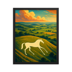 Pewsey White Horse England framed print on a plain backdrop in size 16"x20".