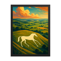 Pewsey White Horse England framed print on a plain backdrop in size 18"x24".