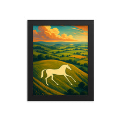 Pewsey White Horse England framed print on a plain backdrop in size 8"x10".