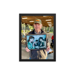 Pfc Faris Tuohy Holding a Photo After Battle on Eniwetok Atoll, 1944 framed print on a plain backdrop in size 12"x16".