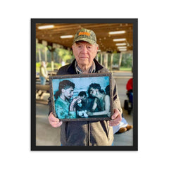 Pfc Faris Tuohy Holding a Photo After Battle on Eniwetok Atoll, 1944 framed print on a plain backdrop in size 16"x20".
