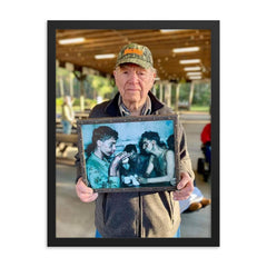 Pfc Faris Tuohy Holding a Photo After Battle on Eniwetok Atoll, 1944 framed print on a plain backdrop in size 18"x24".