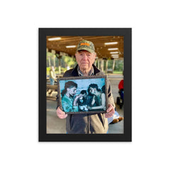 Pfc Faris Tuohy Holding a Photo After Battle on Eniwetok Atoll, 1944 framed print on a plain backdrop in size 8"x10".