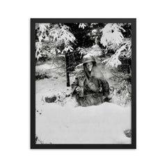 Pfc George A. Guckenberger in Foxhole, 506th PIR, 101st Airborne Division, Siege of Bastogne, January 14, 1945 framed print on a plain backdrop in size 16"x20".