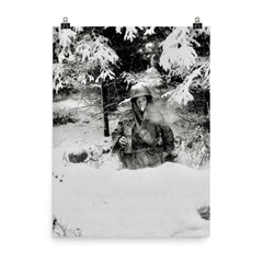 Pfc George A. Guckenberger in Foxhole, 506th PIR, 101st Airborne Division, Siege of Bastogne, January 14, 1945 poster on a plain backdrop in size 8"x10".