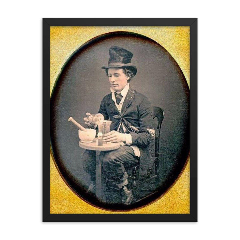 Pharmacist or Chemist, 1855 framed print on a plain backdrop in size 18