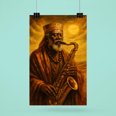 Pharoah Sanders desert gold spiritual sax portrait poster 6