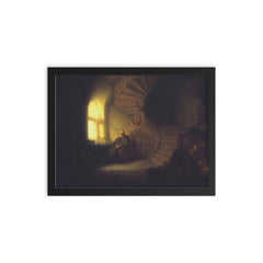 Philosopher in Meditation by Rembrandt van Rijn framed print on a plain backdrop in size 12"x16".