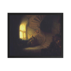 Philosopher in Meditation by Rembrandt van Rijn framed print on a plain backdrop in size 16"x20".
